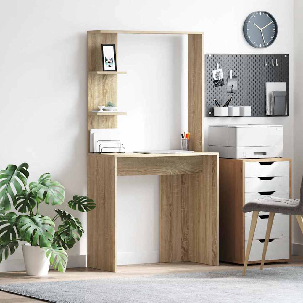 vidaXL Desk with Shelf Sonoma Oak 78.5 x 37 x 154.5 cm Engineered Wood