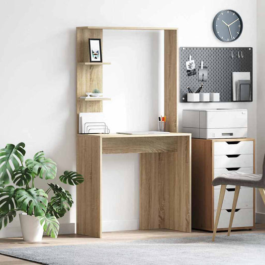 vidaXL Desk with Shelf Sonoma Oak 78.5 x 37 x 154.5 cm Engineered Wood