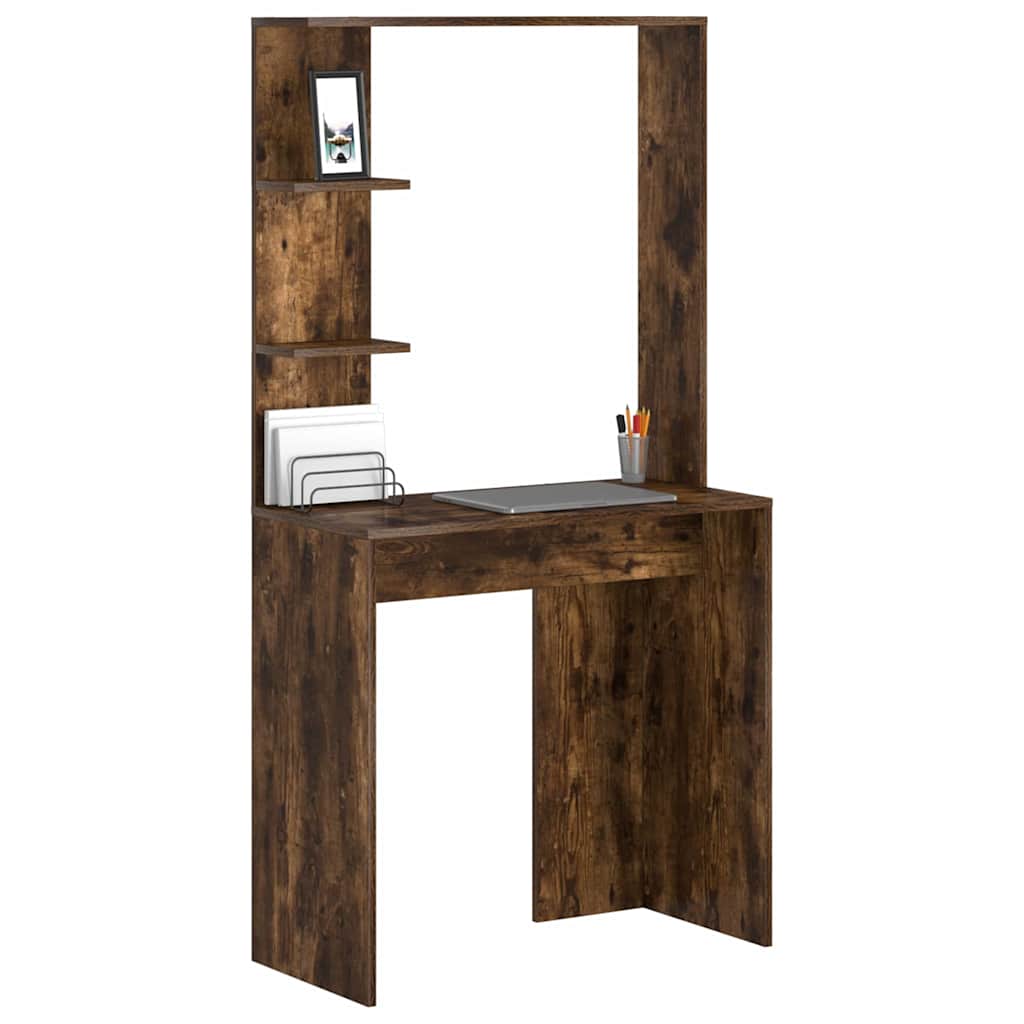 vidaXL Desk with Shelf Smoked Oak 78.5 x 37 x 154.5 cm Engineered Wood