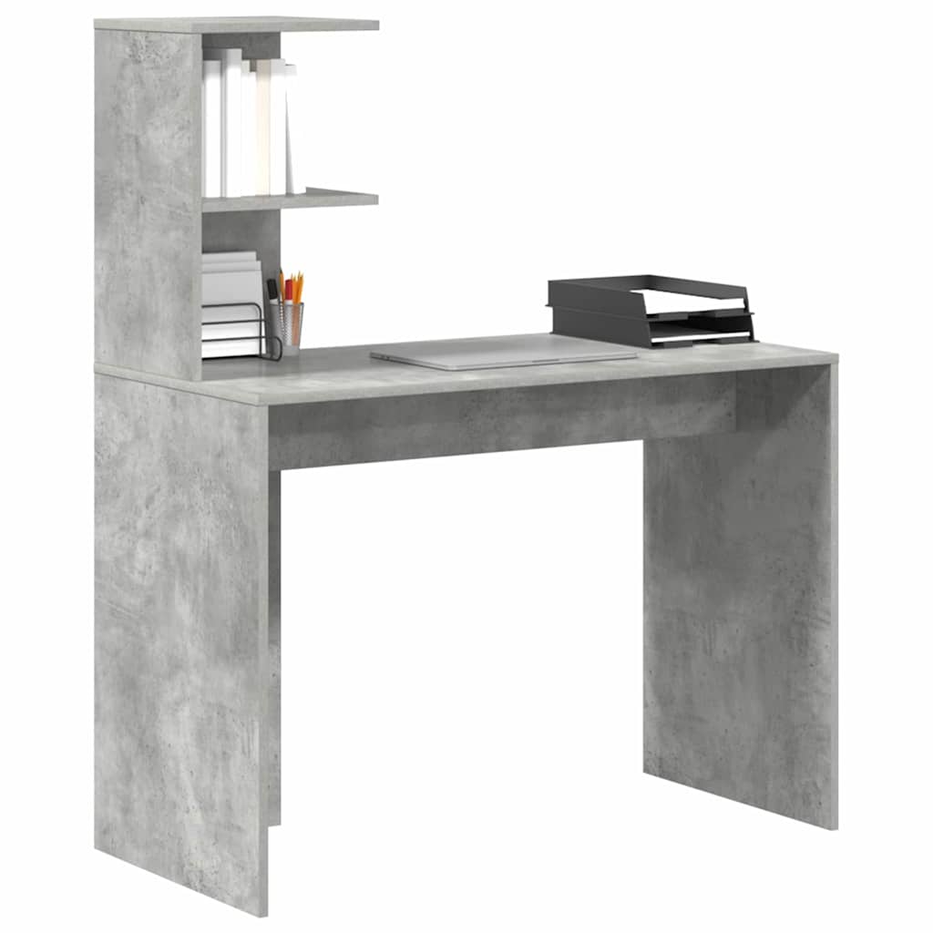 vidaXL Desk with Shelf Concrete Grey 102 x 50 x 124 cm Engineered Wood