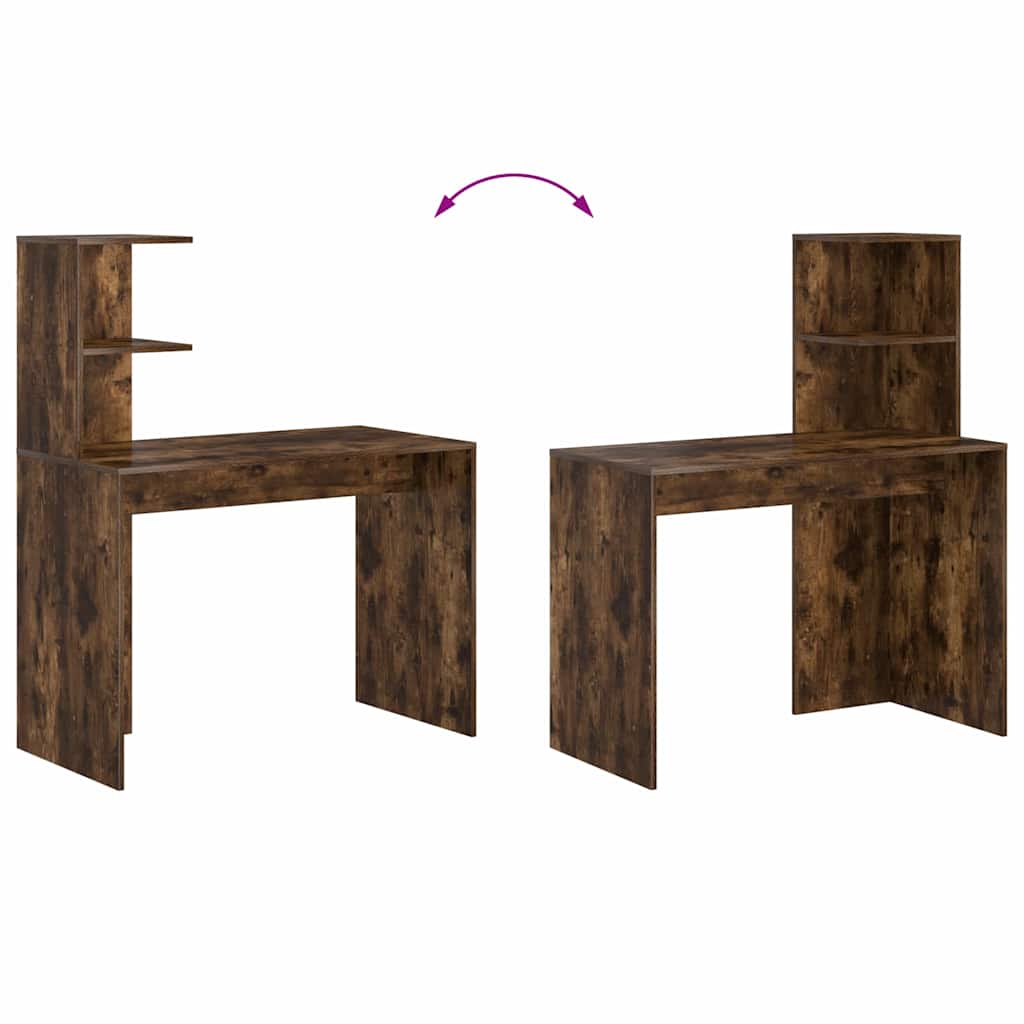 vidaXL Desk with Shelf Smoked Oak 102 x 50 x 124 cm Engineered Wood