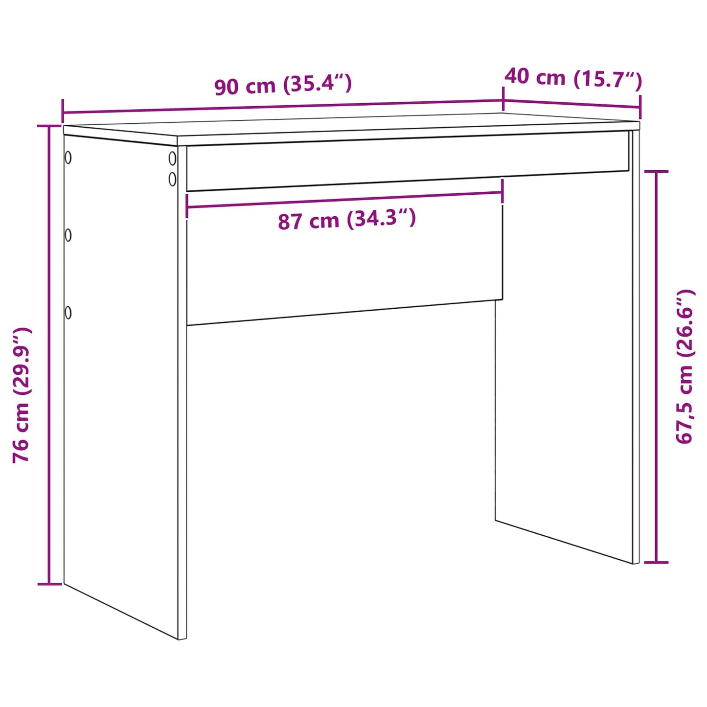 vidaXL Desk White 90 x 40 x 76 cm