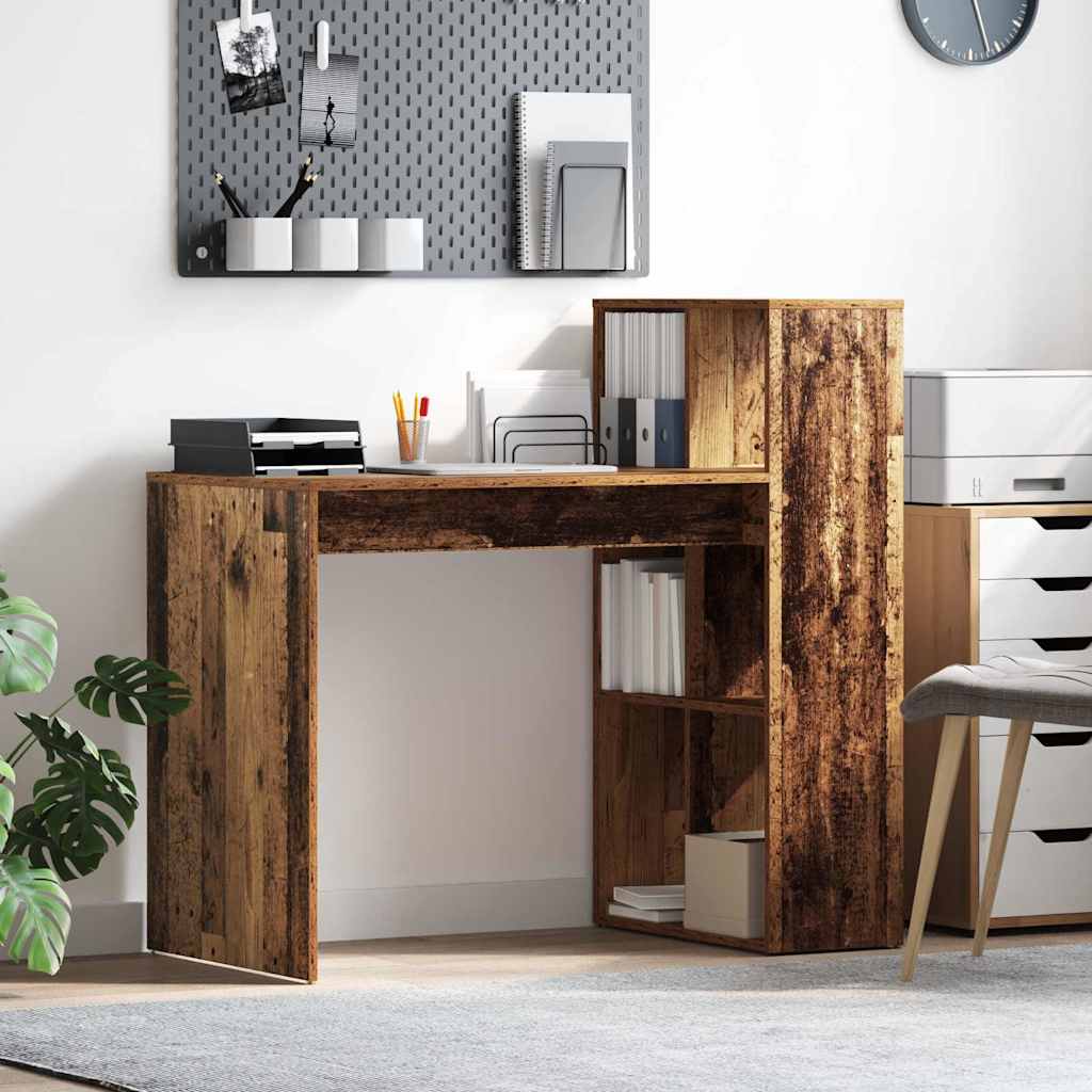 vidaXL Desk with Shelf Old Wood 108 x 55 x 103.5 cm Engineered Wood