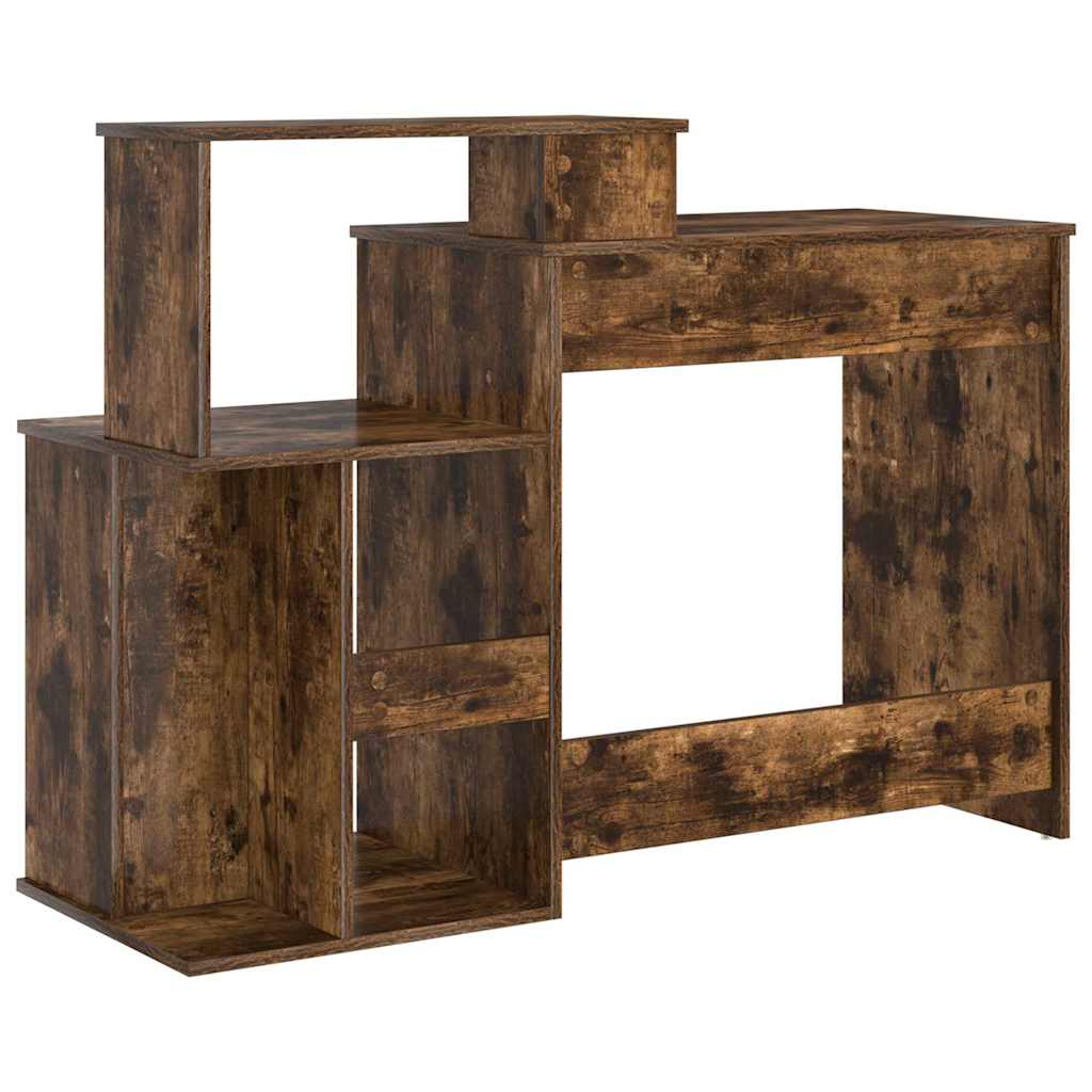 vidaXL Desk with Shelf Smoked Oak 120.5 x 44 x 88.5 cm Engineered Wood