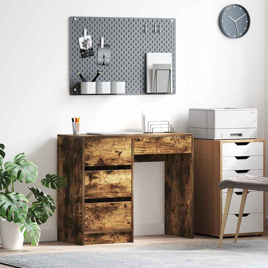 vidaXL Desk Smoked Oak Engineered Wood 90 x 37.5 x 75 cm
