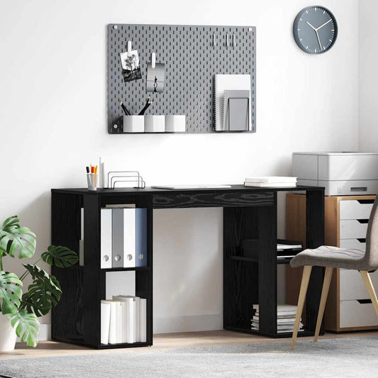 vidaXL Desk with Shelf Black Oak 130 x 50.5 x 75 cm Engineered Wood