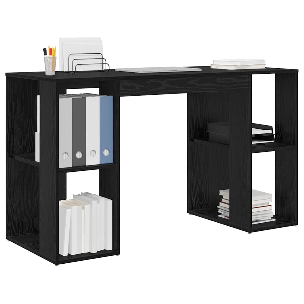 vidaXL Desk with Shelf Black Oak 130 x 50.5 x 75 cm Engineered Wood