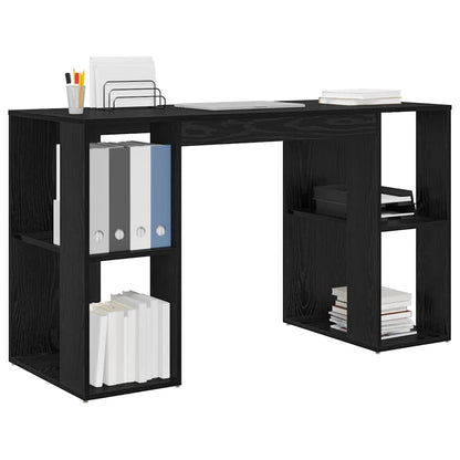 vidaXL Desk with Shelf Black Oak 130 x 50.5 x 75 cm Engineered Wood