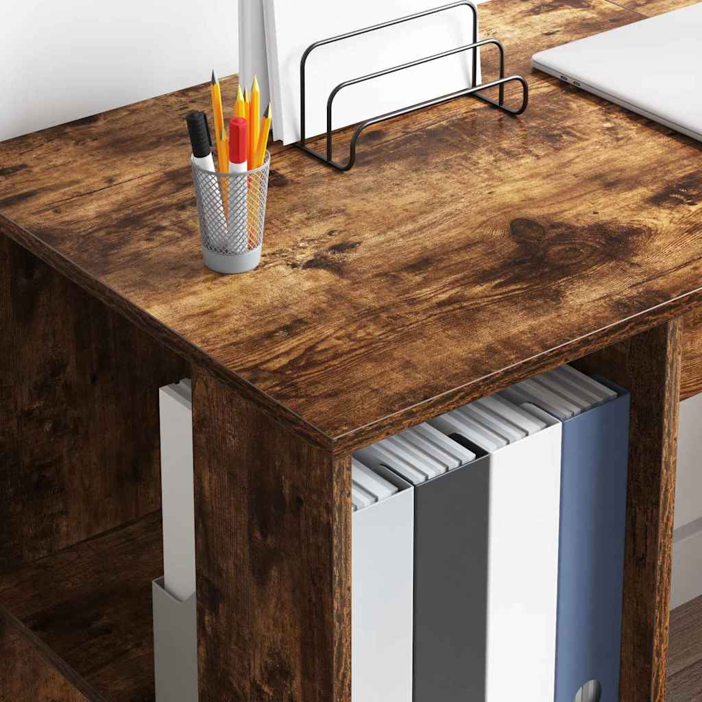 vidaXL Desk with Shelf Smoked Oak 130 x 50.5 x 75 cm Engineered Wood