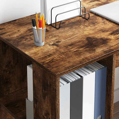 vidaXL Desk with Shelf Smoked Oak 130 x 50.5 x 75 cm Engineered Wood