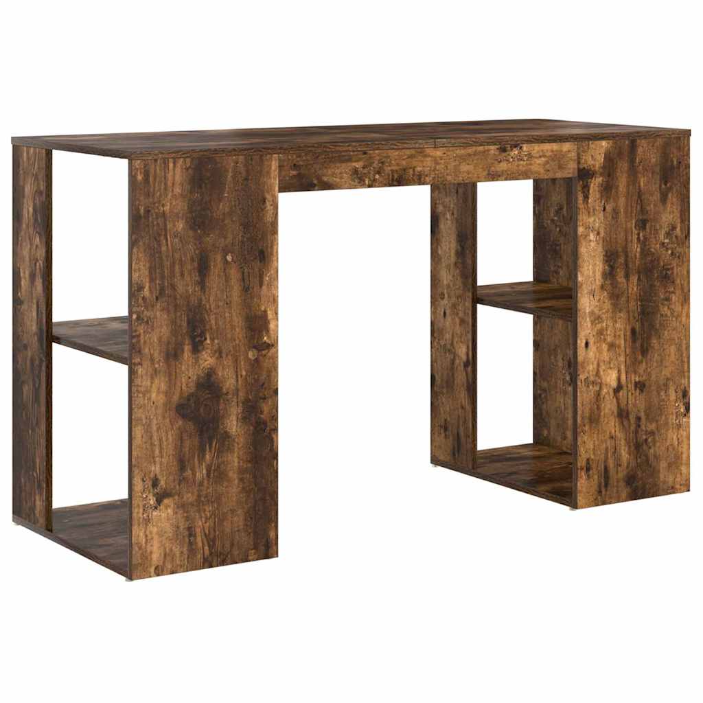 vidaXL Desk with Shelf Smoked Oak 130 x 50.5 x 75 cm Engineered Wood