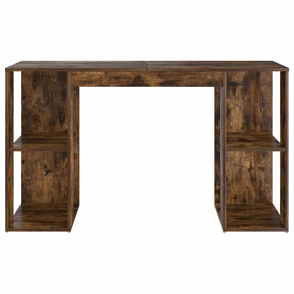 vidaXL Desk with Shelf Smoked Oak 130 x 50.5 x 75 cm Engineered Wood