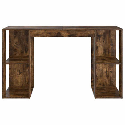vidaXL Desk with Shelf Smoked Oak 130 x 50.5 x 75 cm Engineered Wood