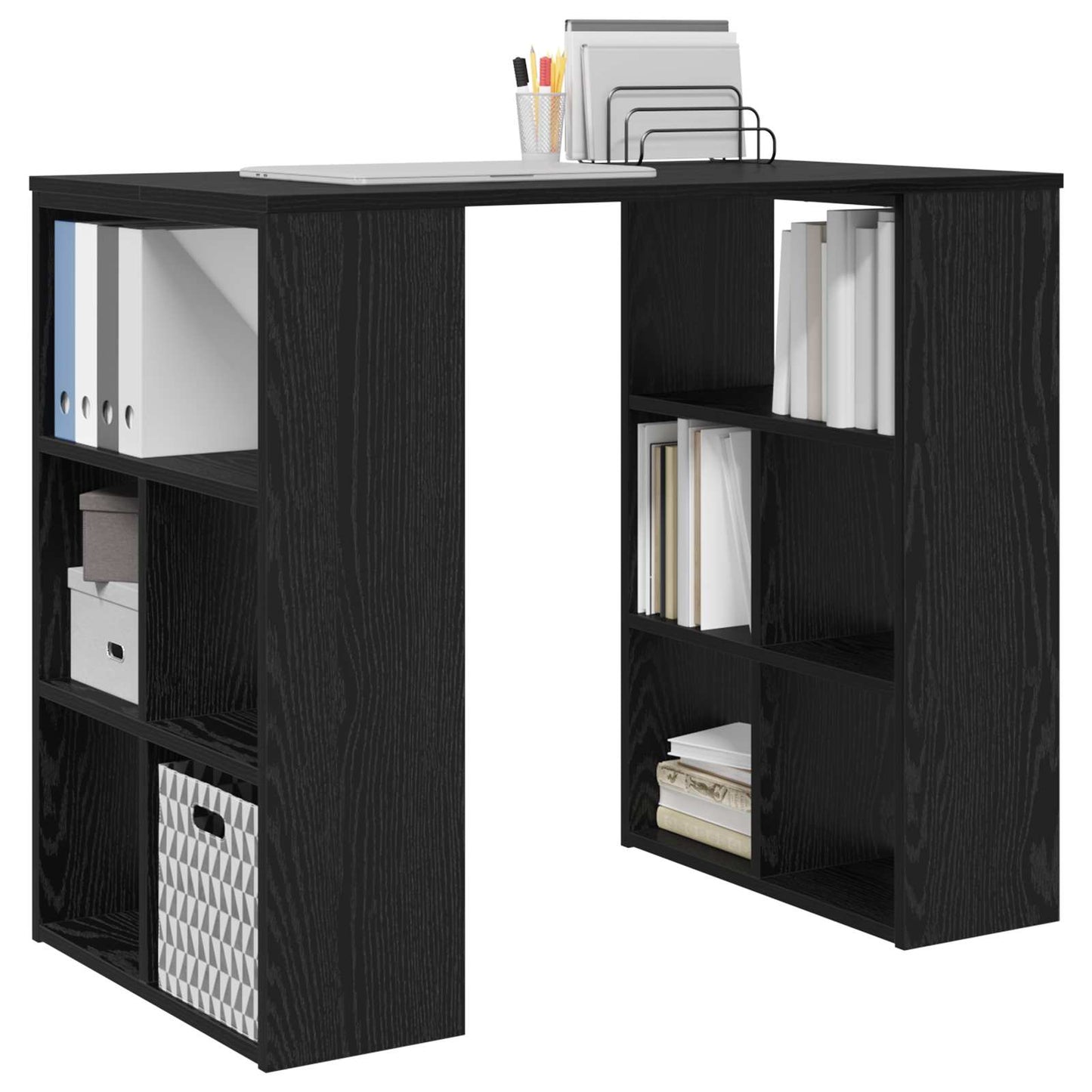 vidaXL Desk with Shelf Black Oak 90 x 50 x 75 cm Engineered Wood