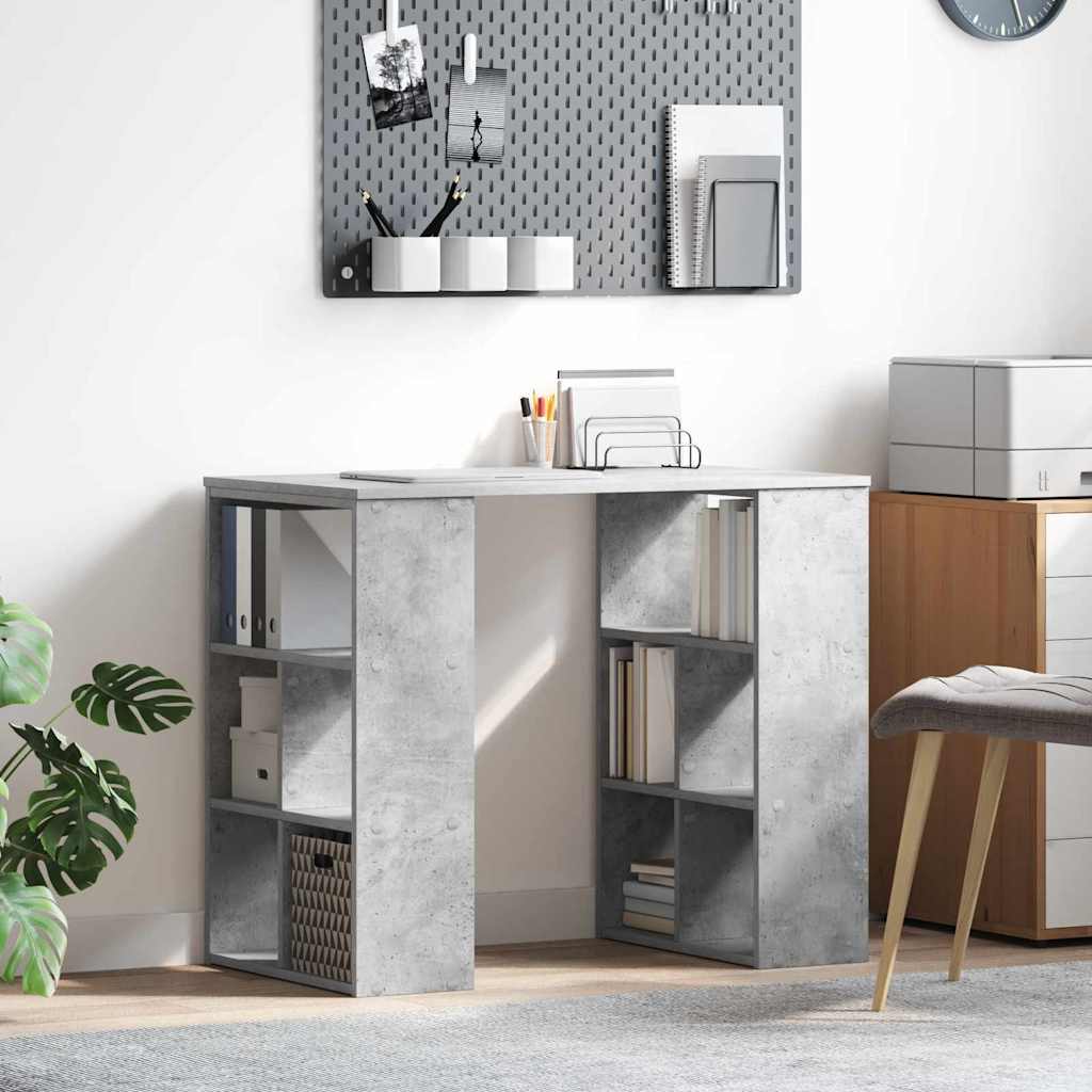 vidaXL Desk with Shelf Concrete Grey 90 x 50 x 75 cm Engineered Wood