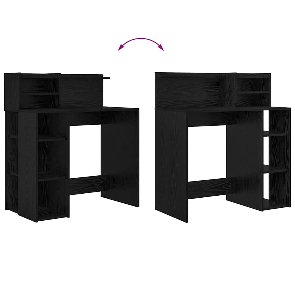 vidaXL Desk with Shelf Black Oak 90 x 48 x 101.5 cm Engineered Wood