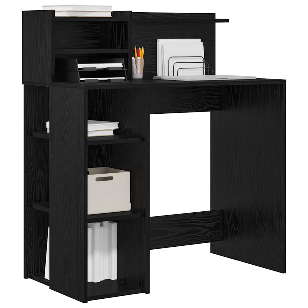 vidaXL Desk with Shelf Black Oak 90 x 48 x 101.5 cm Engineered Wood