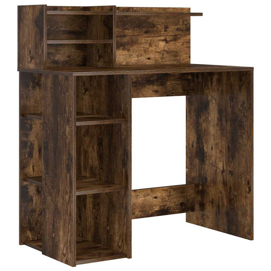 vidaXL Desk with Shelf Smoked Oak 90 x 48 x 101.5 cm Engineered Wood