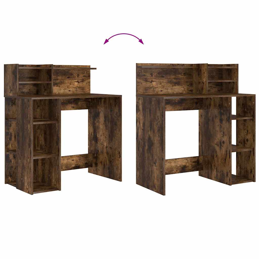 vidaXL Desk with Shelf Smoked Oak 90 x 48 x 101.5 cm Engineered Wood