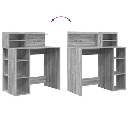 vidaXL Desk with Shelf Grey Sonoma 90 x 48 x 101.5 cm Engineered Wood