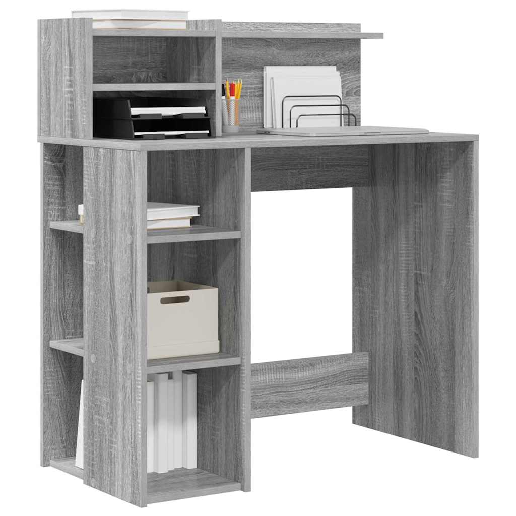 vidaXL Desk with Shelf Grey Sonoma 90 x 48 x 101.5 cm Engineered Wood