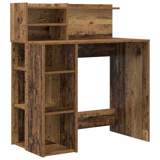 vidaXL Desk with Shelf Old Wood 90 x 48 x 101.5 cm Engineered Wood
