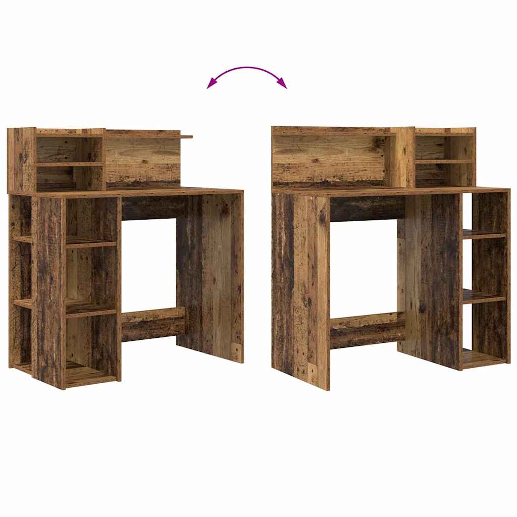 vidaXL Desk with Shelf Old Wood 90 x 48 x 101.5 cm Engineered Wood