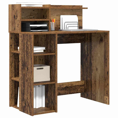 vidaXL Desk with Shelf Old Wood 90 x 48 x 101.5 cm Engineered Wood