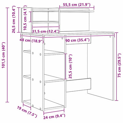 vidaXL Desk with Shelf Artisan Oak 90 x 48 x 101.5 cm Engineered Wood
