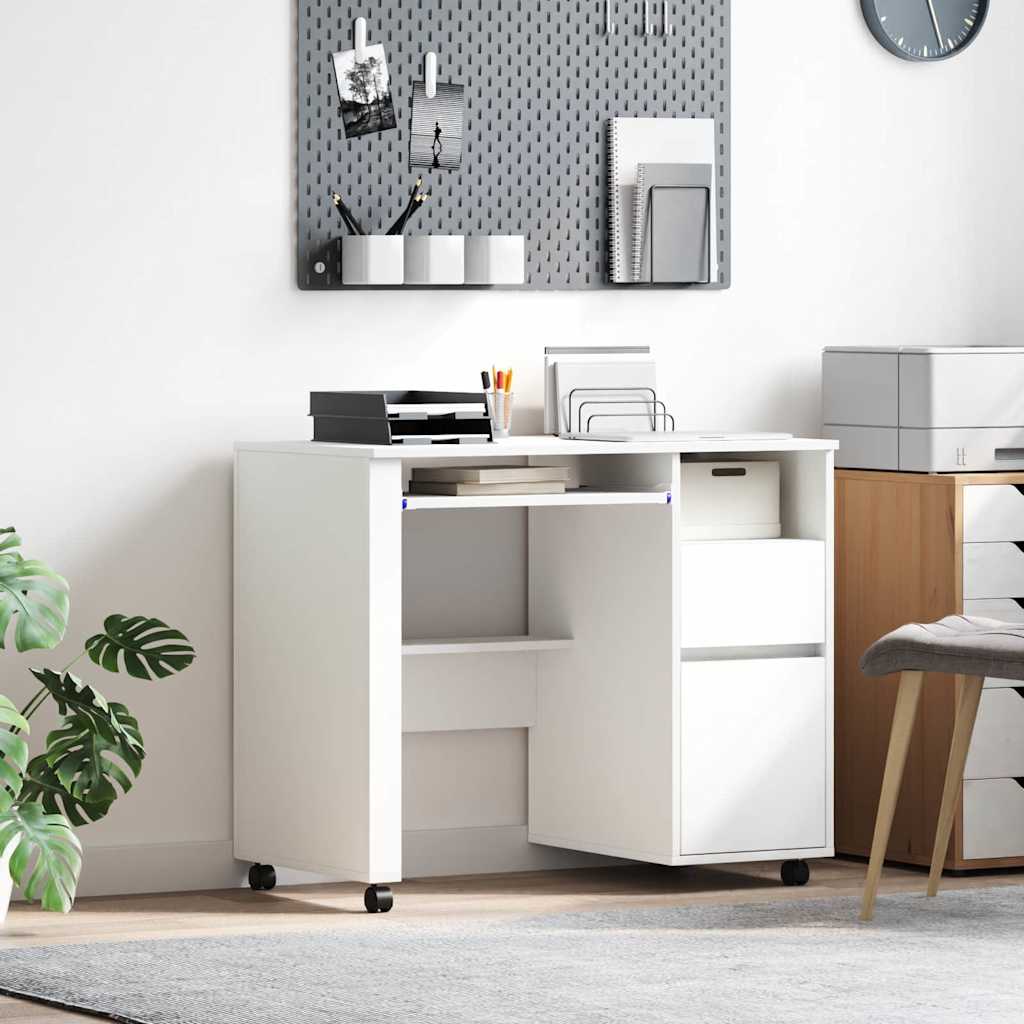 vidaXL Desk with Wheels White Engineered Wood 91 x 50 x 77 cm