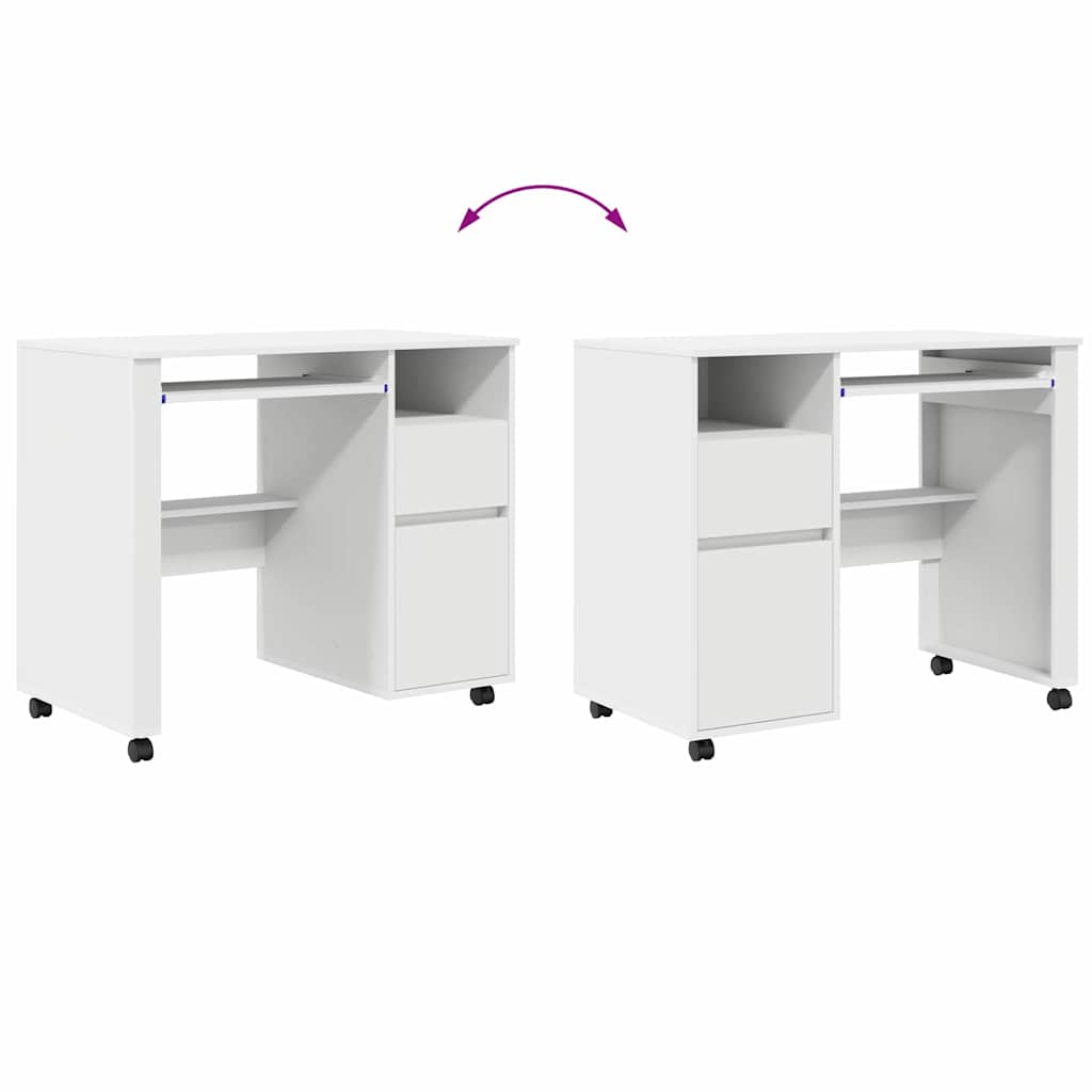 vidaXL Desk with Wheels White Engineered Wood 91 x 50 x 77 cm