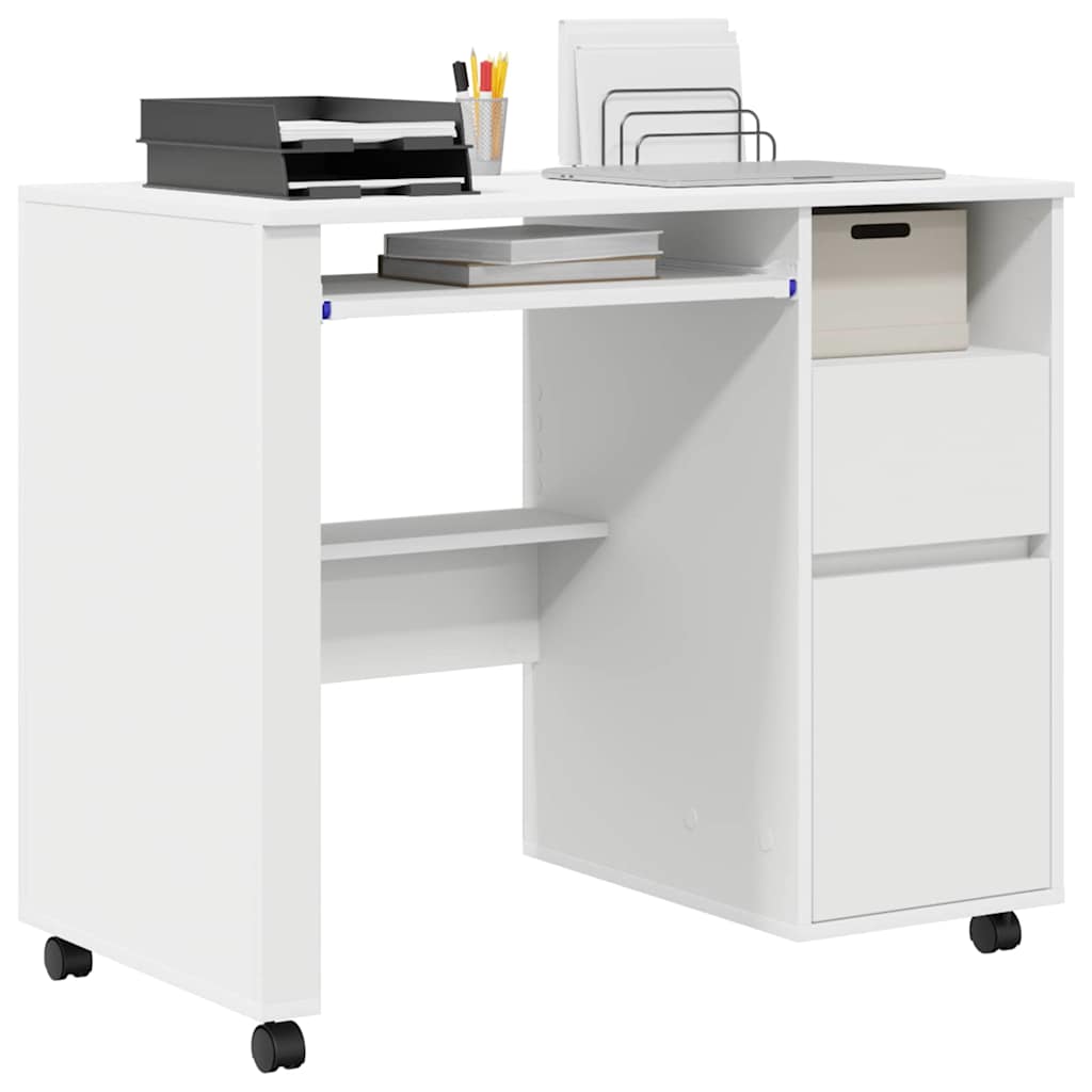 vidaXL Desk with Wheels White Engineered Wood 91 x 50 x 77 cm