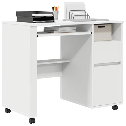 vidaXL Desk with Wheels White Engineered Wood 91 x 50 x 77 cm