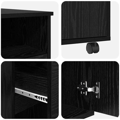 vidaXL Desk with Wheels Black Oak Engineered Wood 91 x 50 x 77 cm