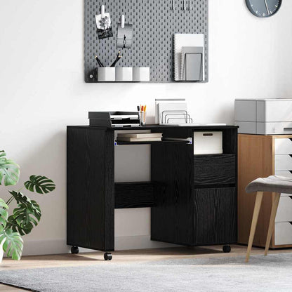 vidaXL Desk with Wheels Black Oak Engineered Wood 91 x 50 x 77 cm