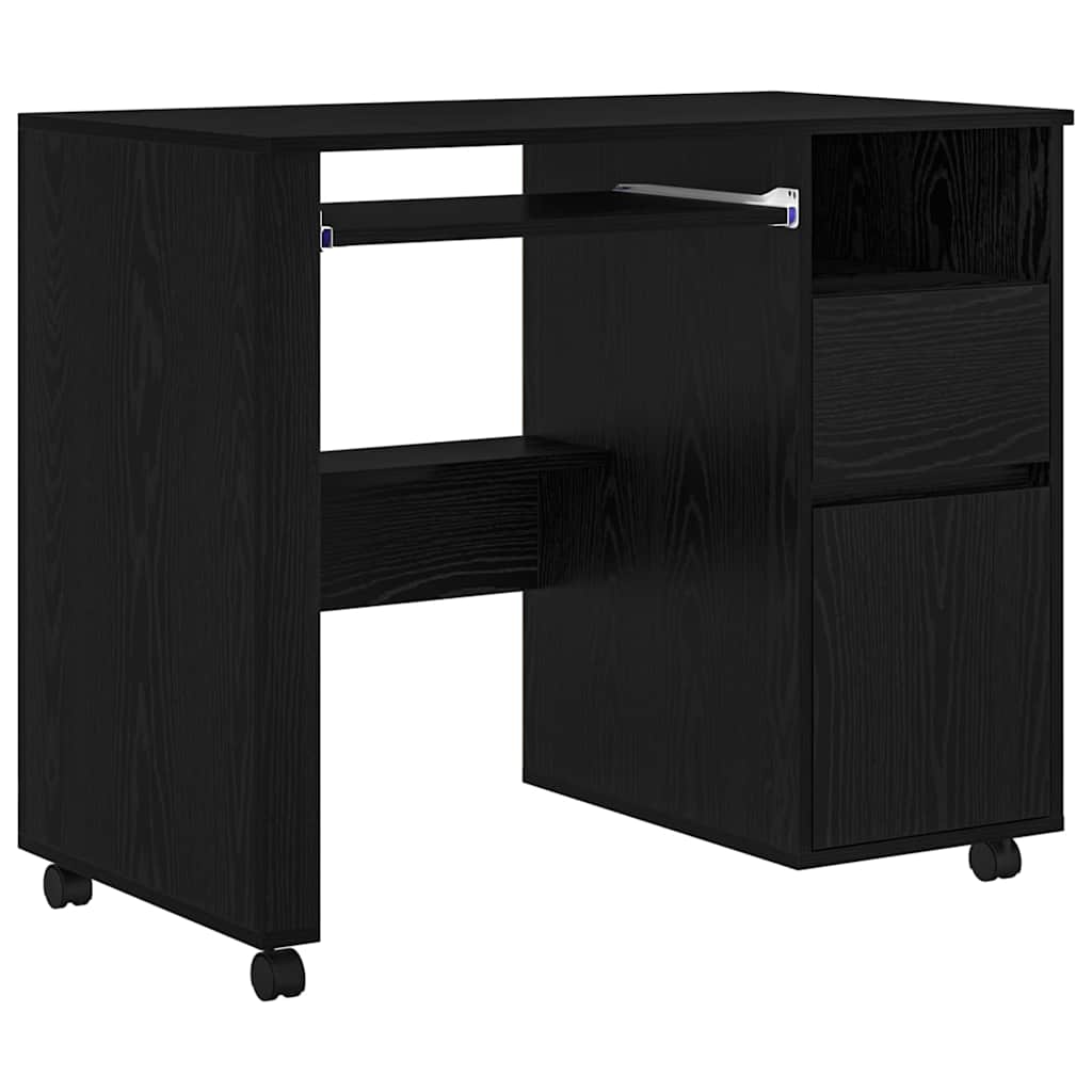 vidaXL Desk with Wheels Black Oak Engineered Wood 91 x 50 x 77 cm