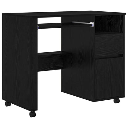 vidaXL Desk with Wheels Black Oak Engineered Wood 91 x 50 x 77 cm