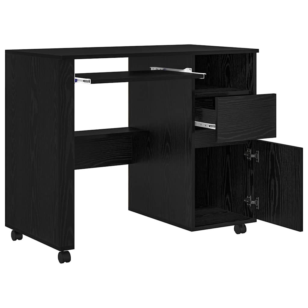 vidaXL Desk with Wheels Black Oak Engineered Wood 91 x 50 x 77 cm