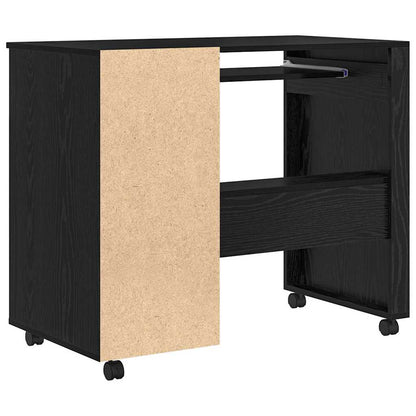 vidaXL Desk with Wheels Black Oak Engineered Wood 91 x 50 x 77 cm