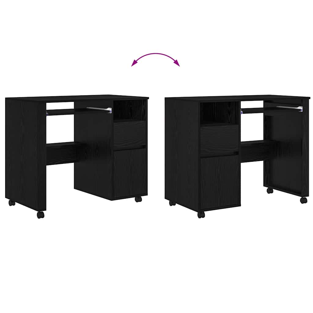 vidaXL Desk with Wheels Black Oak Engineered Wood 91 x 50 x 77 cm