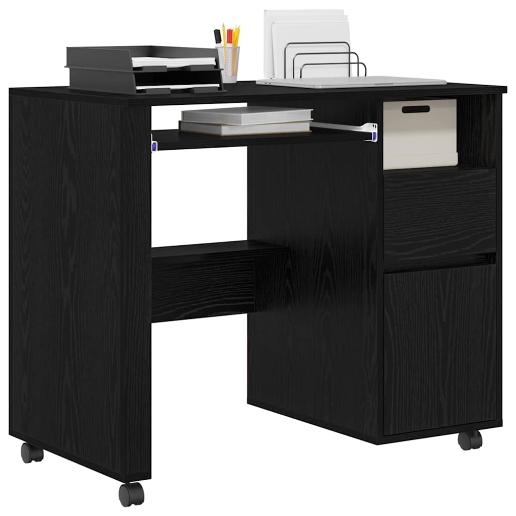 vidaXL Desk with Wheels Black Oak Engineered Wood 91 x 50 x 77 cm