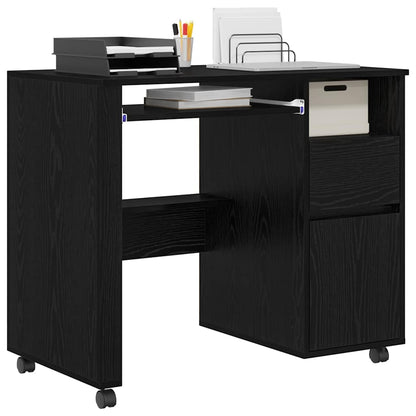 vidaXL Desk with Wheels Black Oak Engineered Wood 91 x 50 x 77 cm