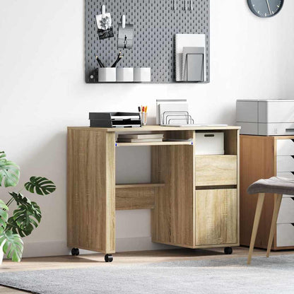 vidaXL Desk with Wheels Sonoma Oak Engineered Wood 91 x 50 x 77 cm