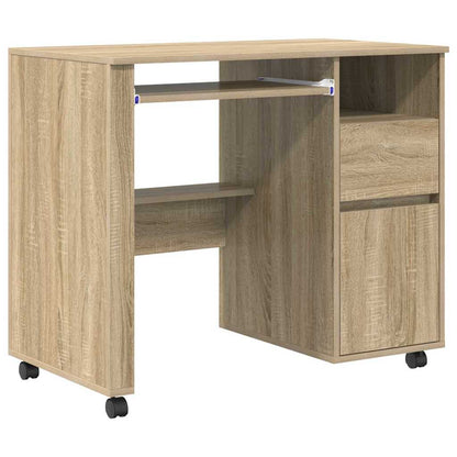 vidaXL Desk with Wheels Sonoma Oak Engineered Wood 91 x 50 x 77 cm