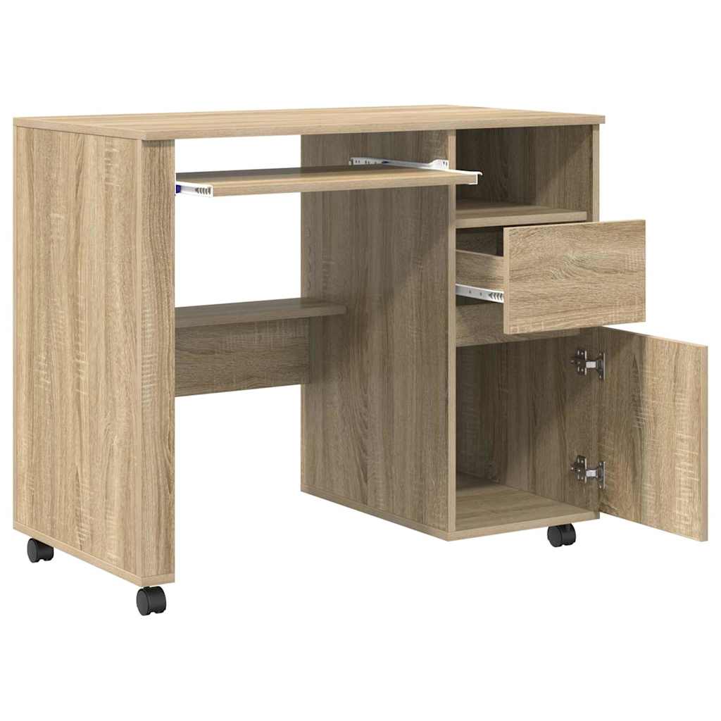 vidaXL Desk with Wheels Sonoma Oak Engineered Wood 91 x 50 x 77 cm