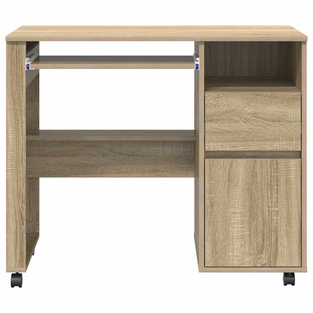 vidaXL Desk with Wheels Sonoma Oak Engineered Wood 91 x 50 x 77 cm