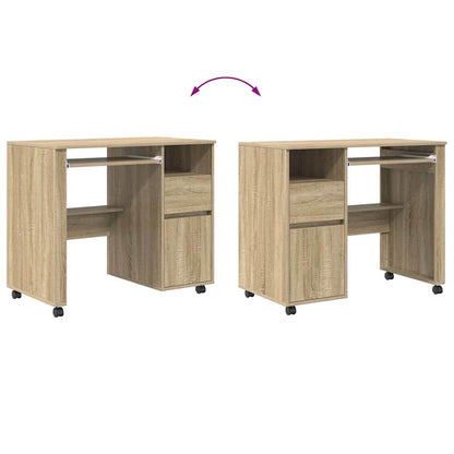 vidaXL Desk with Wheels Sonoma Oak Engineered Wood 91 x 50 x 77 cm