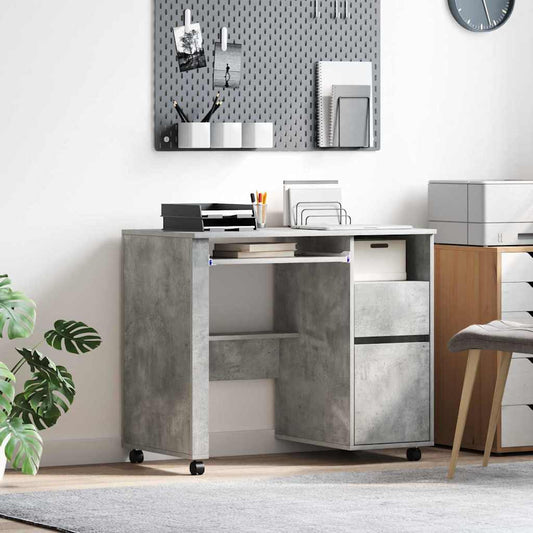 vidaXL Desk with Wheels Concrete Grey Engineered Wood 91 x 50 x 77 cm