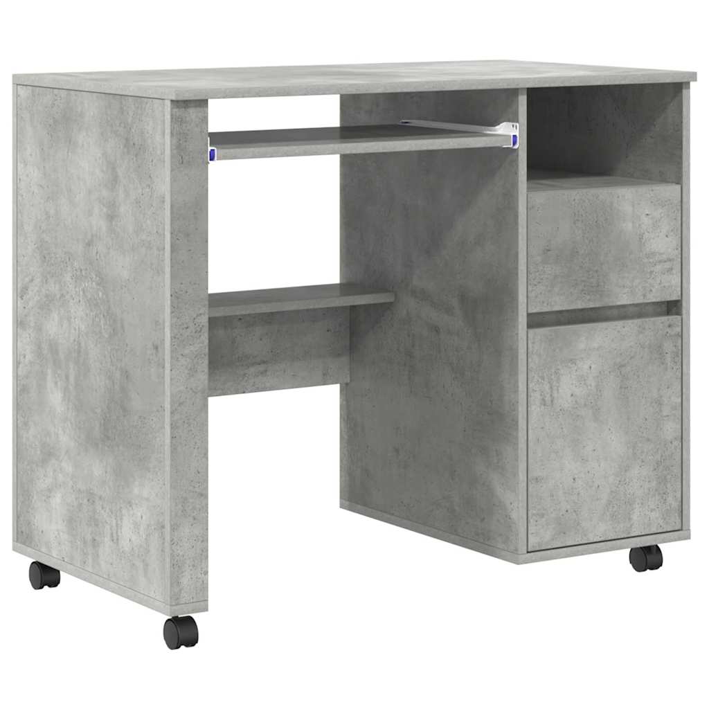 vidaXL Desk with Wheels Concrete Grey Engineered Wood 91 x 50 x 77 cm