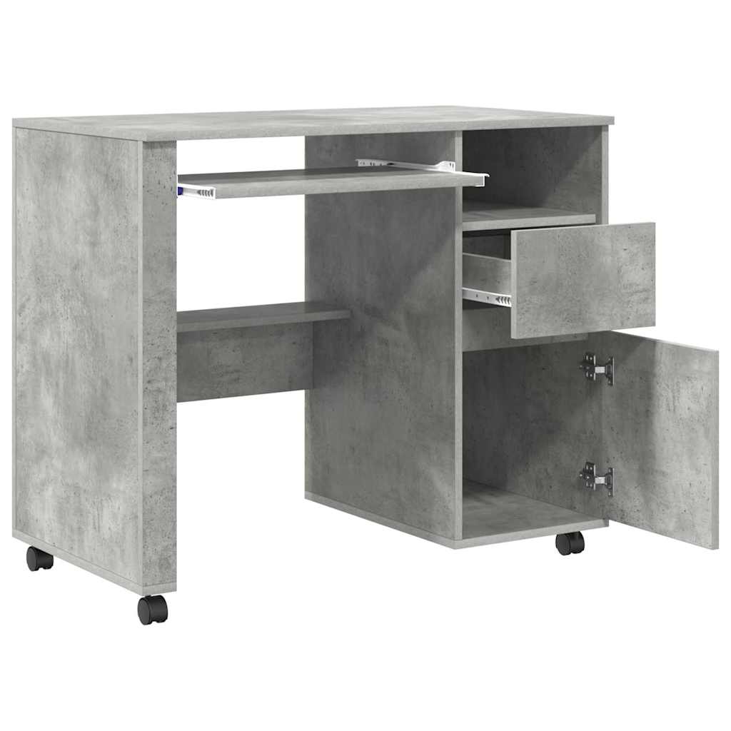 vidaXL Desk with Wheels Concrete Grey 91 x 50 x 77 cm Engineered Wood